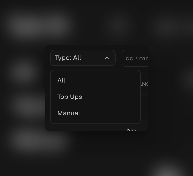 Searching customer balance charges in the dashboard