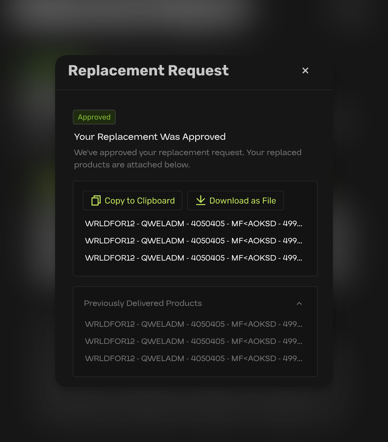 Replacement requests in the business dashboard